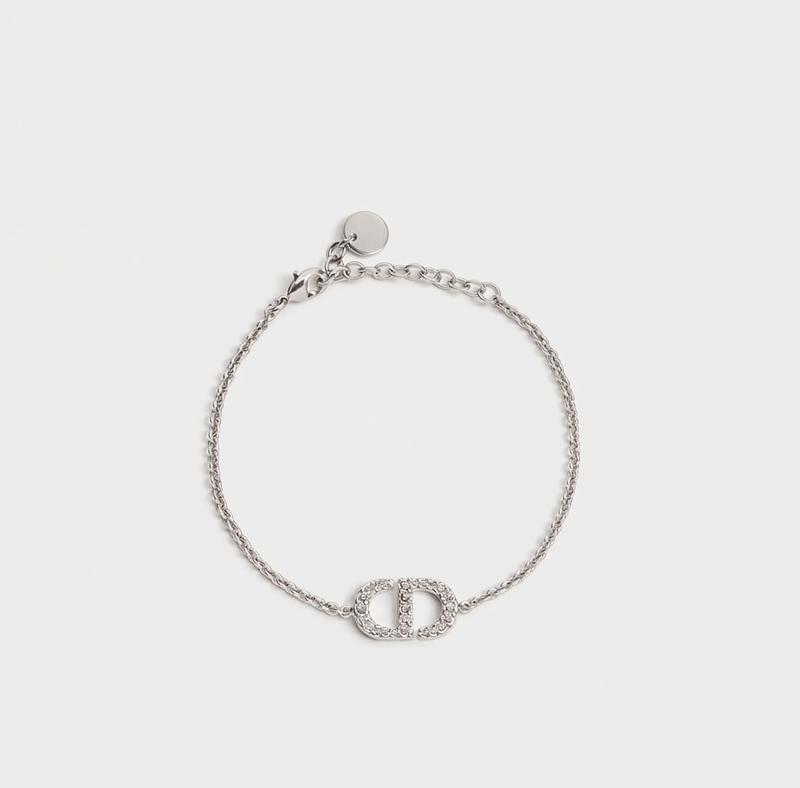 CD Bracelet In Silver & Silver Crystals