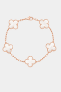 Clover Bracelet Lucky Clover Mother of Pearl Four Leaf Flower 18k Rose Gold Charm Bracelet
