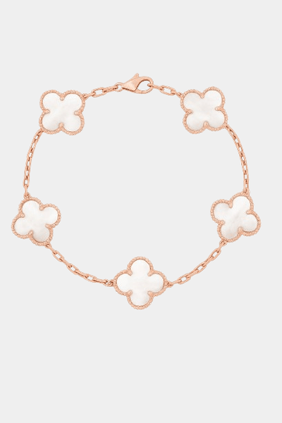 Clover Bracelet Lucky Clover Mother of Pearl Four Leaf Flower 18k Rose Gold Charm Bracelet