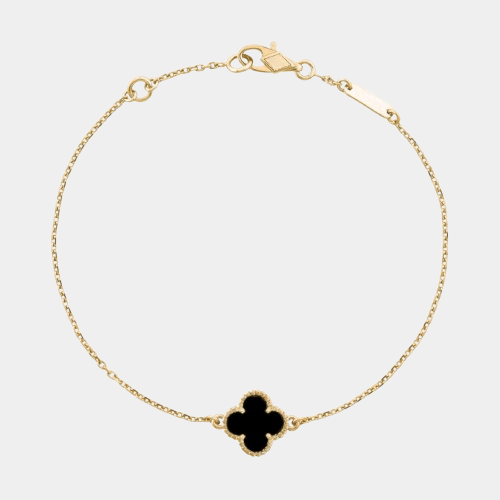 Clover Bracelet Onyx One Four Leaf Flower 18k Gold Bracelet