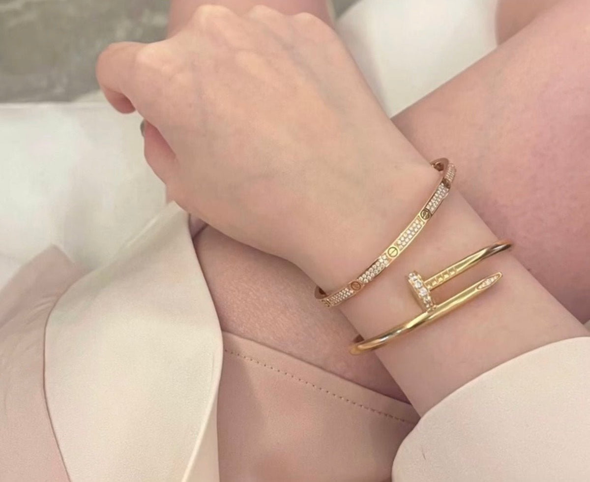 Nail Bracelet Bangle With Zircon 18k Gold