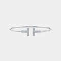 T Wire Bracelet Silver Bangle With Zircon
